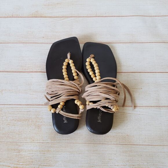 Jeffrey Campbell Leather Xeniah Beaded Ankle Strap Flat Sandal Brown Size 7/38 - Picture 6 of 13